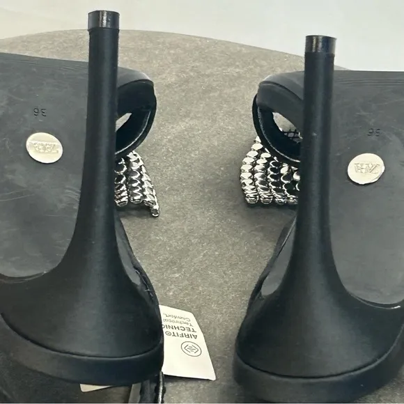 Zara Black strappy Crystal rhinestone embellished bow high heel sandals 36 NWT