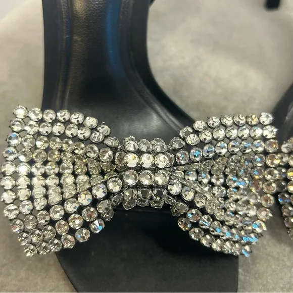 Zara Black strappy Crystal rhinestone embellished bow high heel sandals 36 NWT