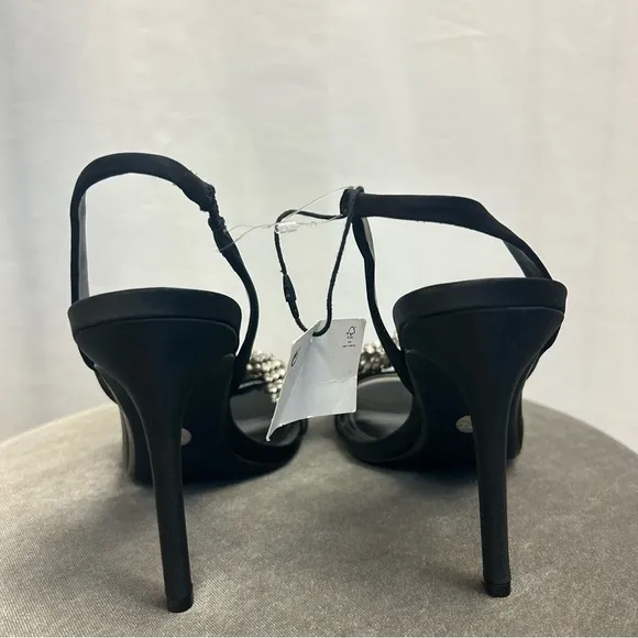 Zara Black strappy Crystal rhinestone embellished bow high heel sandals 36 NWT