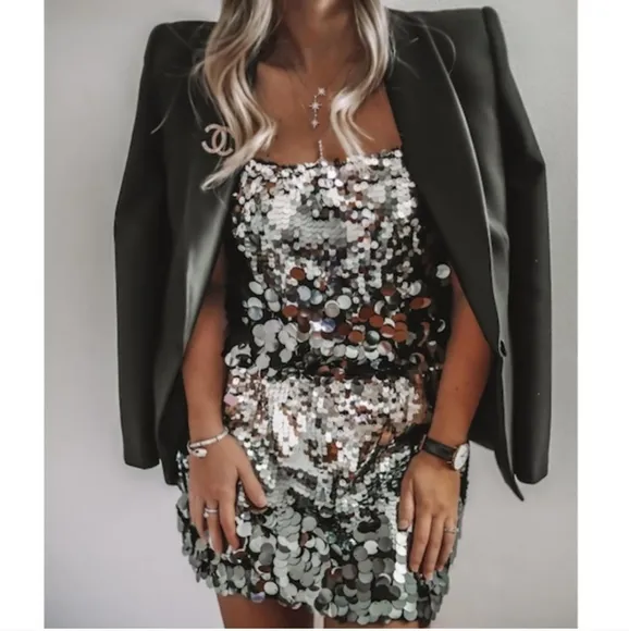 Zara BLOGGER'S FAVE! Silver Sequin Mini Dress
