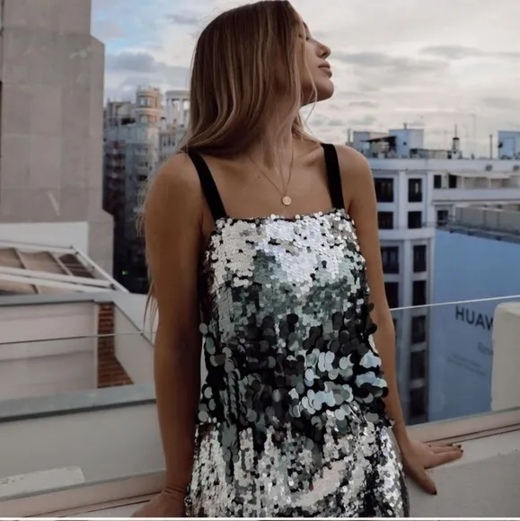 Zara BLOGGER'S FAVE! Silver Sequin Mini Dress