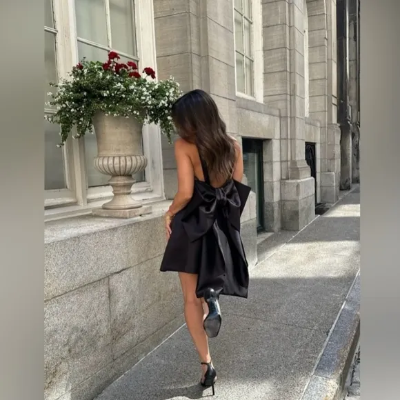 Zara BOW SATIN EFFECT MINI DRESS
