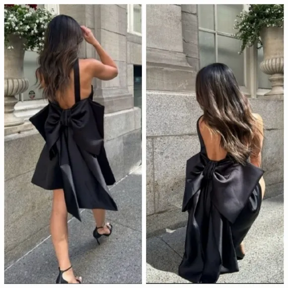 Zara BOW SATIN EFFECT MINI DRESS