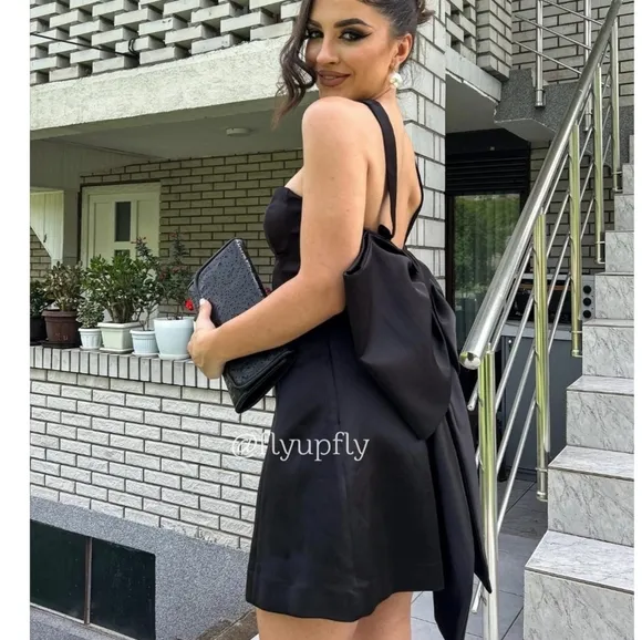 Zara BOW SATIN EFFECT MINI DRESS