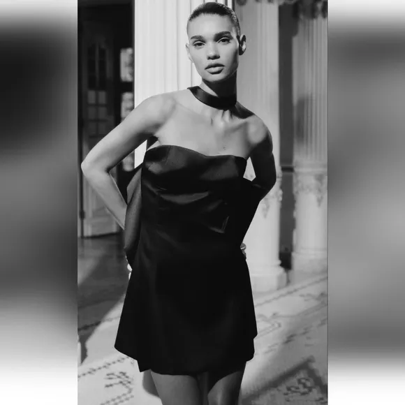 Zara BOW SATIN EFFECT MINI DRESS