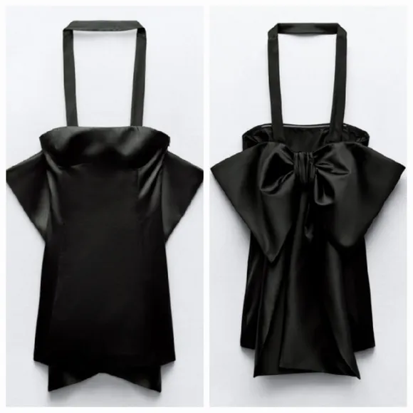 Zara BOW SATIN EFFECT MINI DRESS
