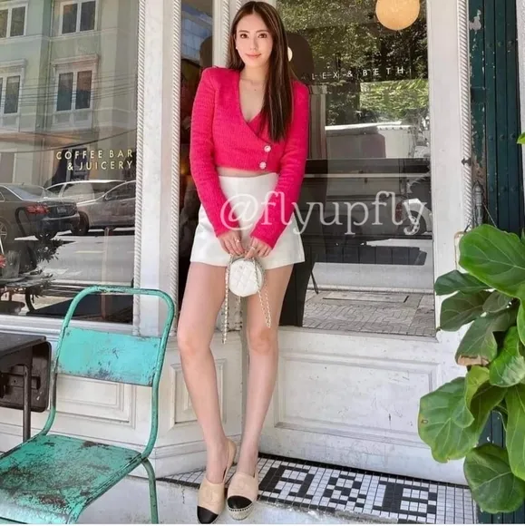 Zara * Cropped Blazer Top Pink Tweed Textured Size  M L