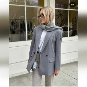 Zara Double Breasted Blazer Oversized Gray