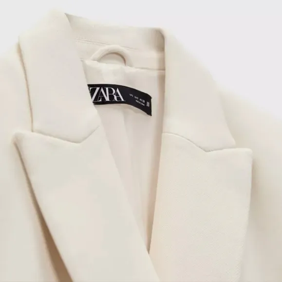 ZARA DOUBLE BREASTED LONG BLAZER COAT JACKET ECRU XS