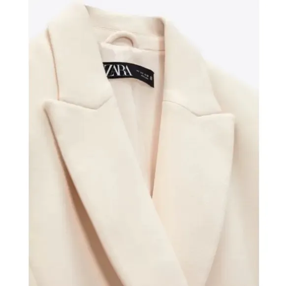 ZARA DOUBLE BREASTED LONG BLAZER COAT JACKET ECRU XS