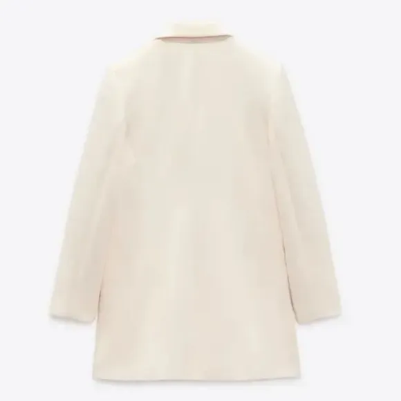 ZARA DOUBLE BREASTED LONG BLAZER COAT JACKET ECRU XS