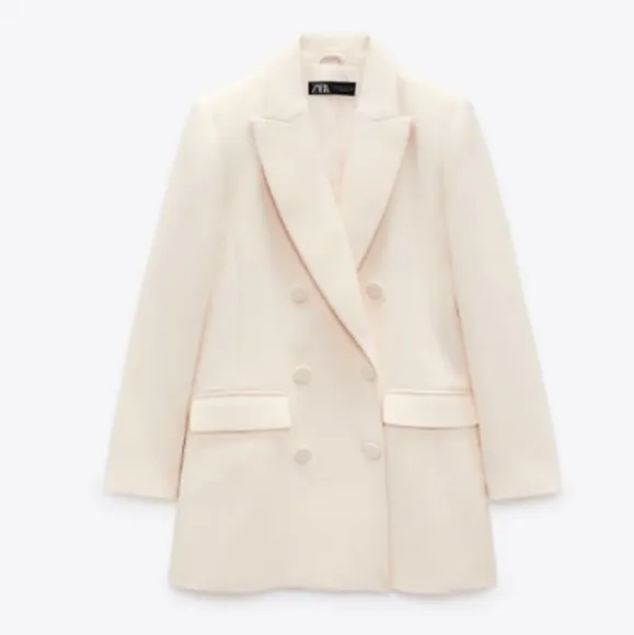 ZARA DOUBLE BREASTED LONG BLAZER COAT JACKET ECRU XS