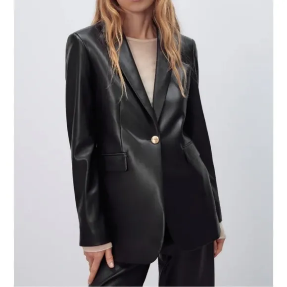 Zara Faux Leather Black Blazer
