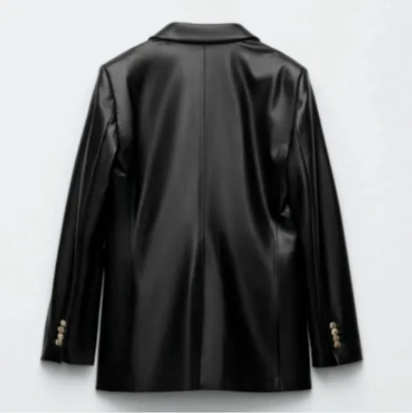 Zara Faux Leather Black Blazer