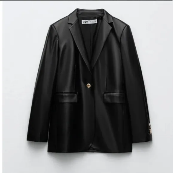 Zara Faux Leather Black Blazer