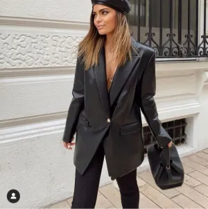 Zara Faux Leather Black Blazer