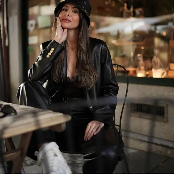 Zara Faux Leather Black Blazer