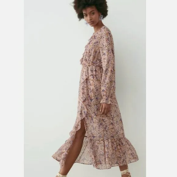 Zara Floral Backless Midi Dress, Size large nwt