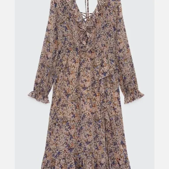 Zara Floral Backless Midi Dress, Size large nwt