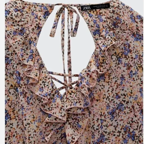 Zara Floral Backless Midi Dress, Size large nwt