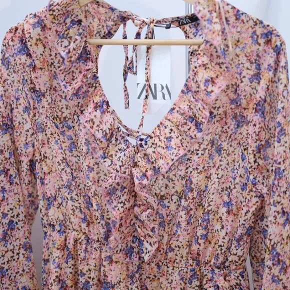 Zara Floral Backless Midi Dress, Size large nwt