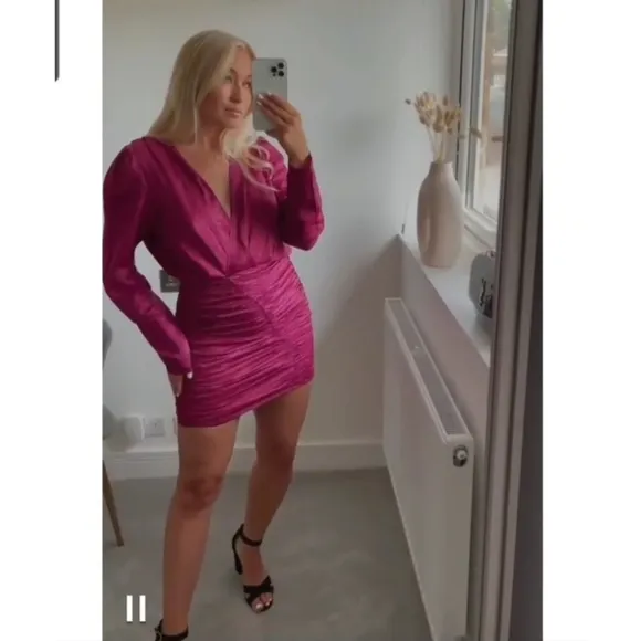 Zara * Fuchsia Satin Effects Mini Short Dress Pink Size XS and S