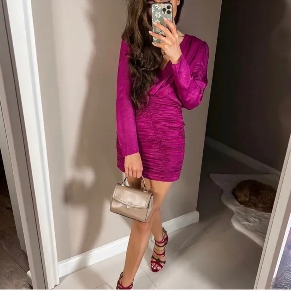 Zara * Fuchsia Satin Effects Mini Short Dress Pink Size XS and S