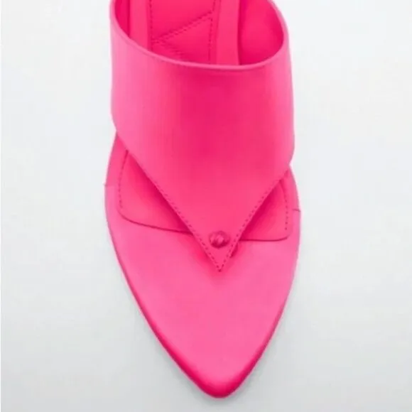 Zara Fuchsia Pink Satin Effect Pointed Toe High Heels Sandals Shoes