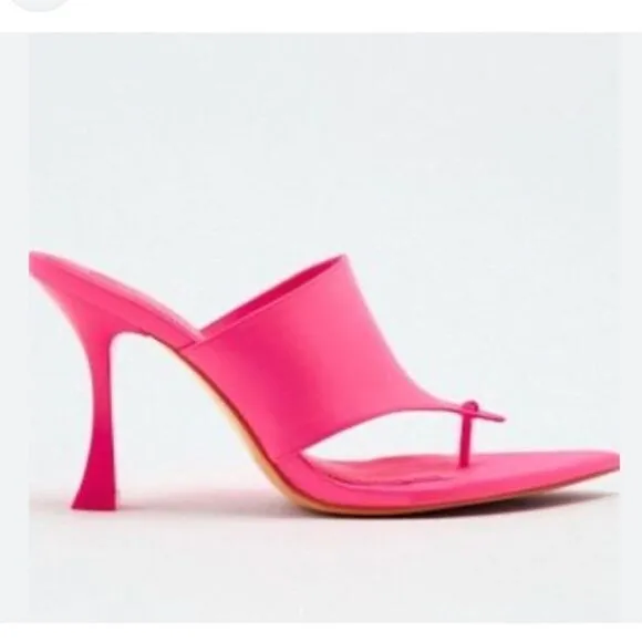 Zara Fuchsia Pink Satin Effect Pointed Toe High Heels Sandals Shoes