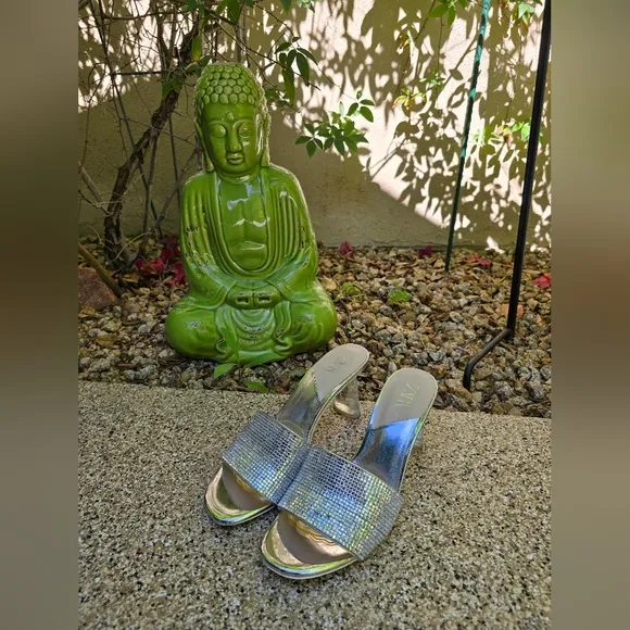 Zara Glamorous Sparkly Silver Heeled Sandals
