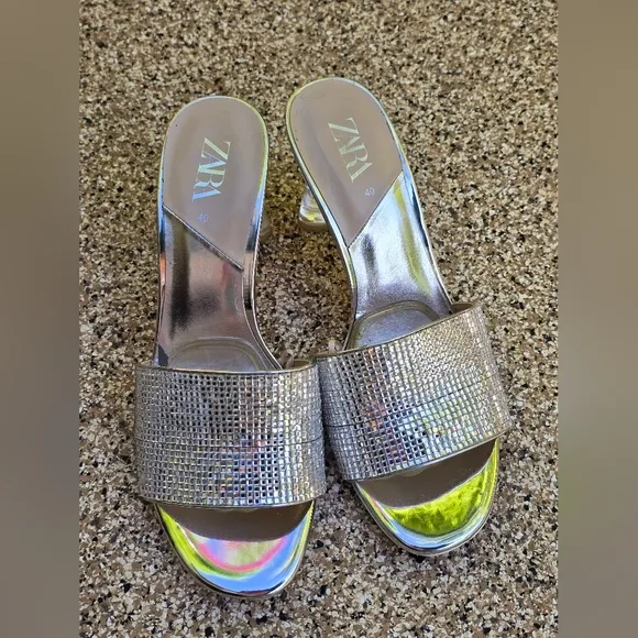 Zara Glamorous Sparkly Silver Heeled Sandals