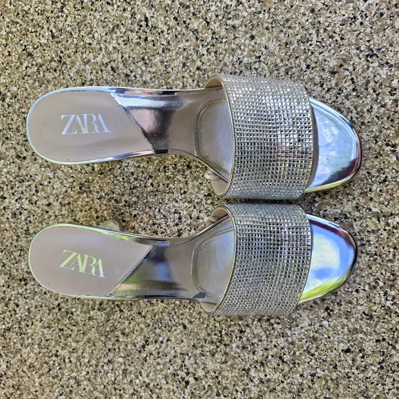 Zara Glamorous Sparkly Silver Heeled Sandals