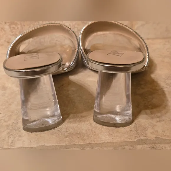 Zara Glamorous Sparkly Silver Heeled Sandals