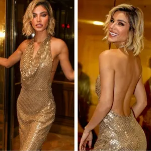 Zara Gold Mesh Slip Dress Gold Size S