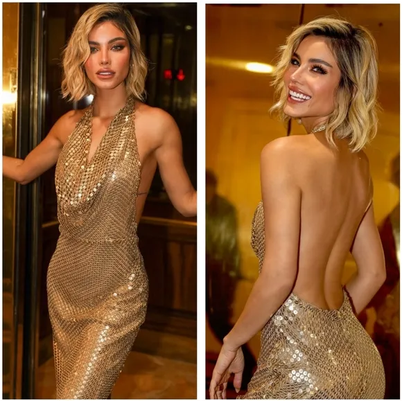 Zara Gold Mesh Slip Dress Gold Size S
