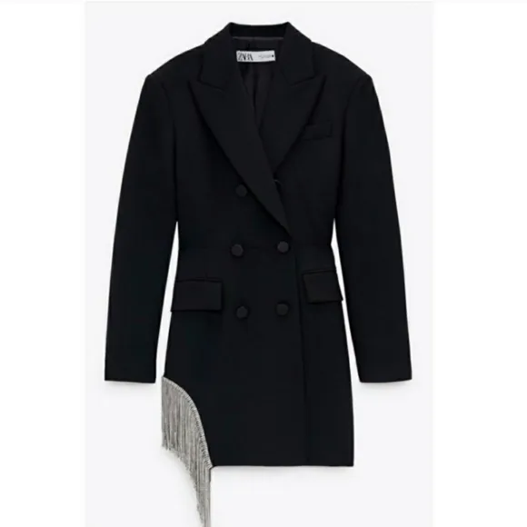 Zara Jewel Fringe Blazers Dress Black Size S