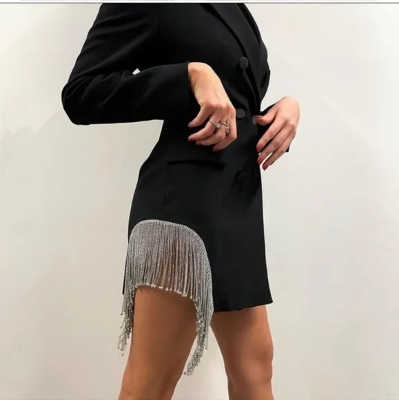 Zara Jewel Fringe Blazers Dress Black Size S