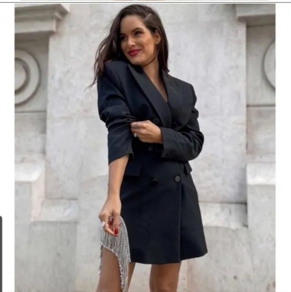 Zara Jewel Fringe Blazers Dress Black Size S