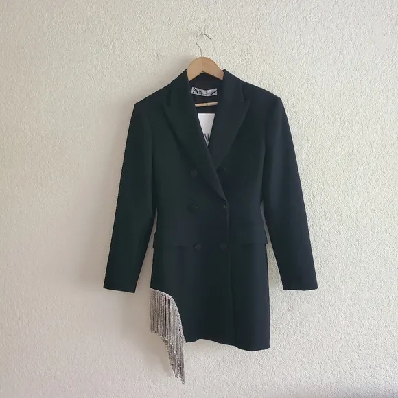 Zara Jewel Fringe Blazers Dress Black Size S