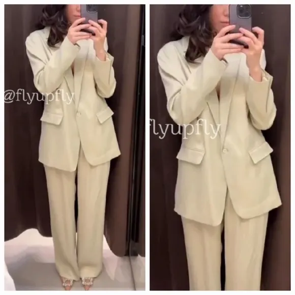 ZARA Matching Set * Satin Effect Blazer &amp; Wide Pants