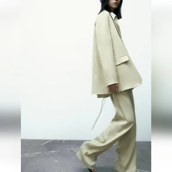 ZARA Matching Set * Satin Effect Blazer &amp; Wide Pants