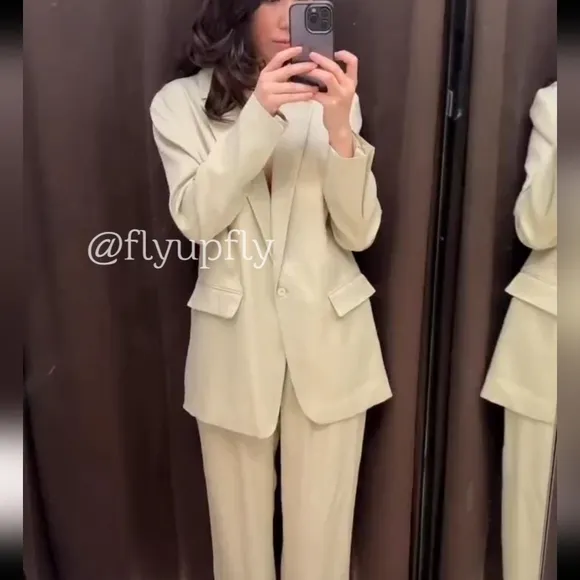 ZARA Matching Set * Satin Effect Blazer &amp; Wide Pants