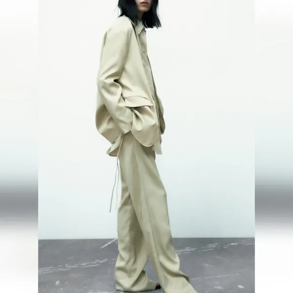 ZARA Matching Set * Satin Effect Blazer &amp; Wide Pants