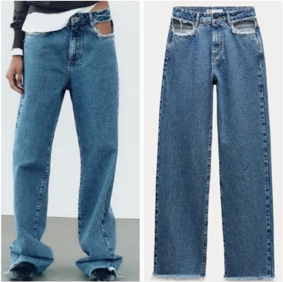 ZARA MID RISE  CUT OUT STRAIGHT LEG JEANS Size 6