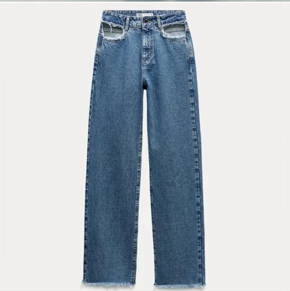 ZARA MID RISE  CUT OUT STRAIGHT LEG JEANS Size 6