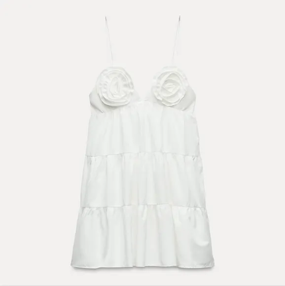 ZARA  MINI DRESS WITH  FLOWERS White
