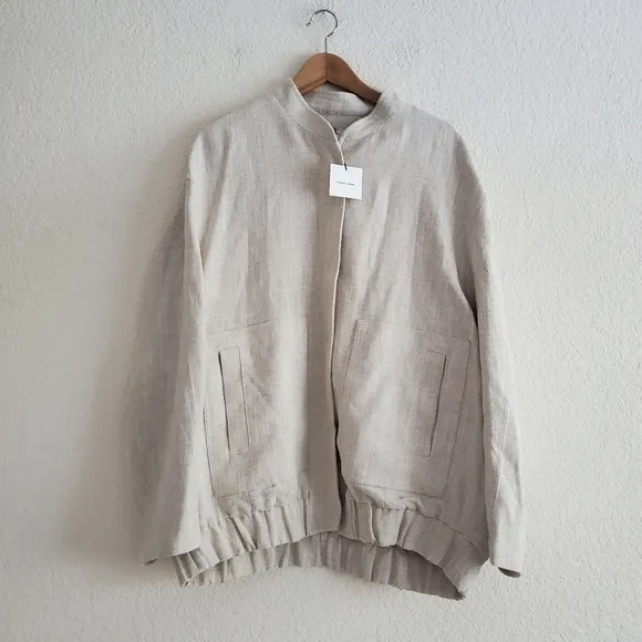 Zara Oversize Linen Blend Bomber Jacket Sand Size M