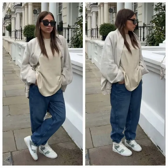 Zara Oversize Linen Blend Bomber Jacket Sand Size M