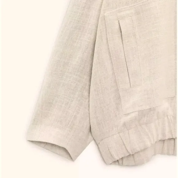 Zara Oversize Linen Blend Bomber Jacket Sand Size M