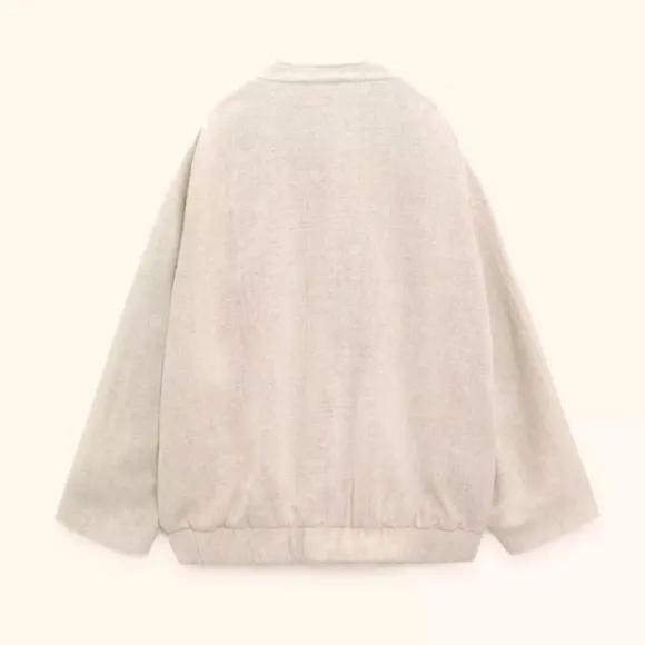 Zara Oversize Linen Blend Bomber Jacket Sand Size M